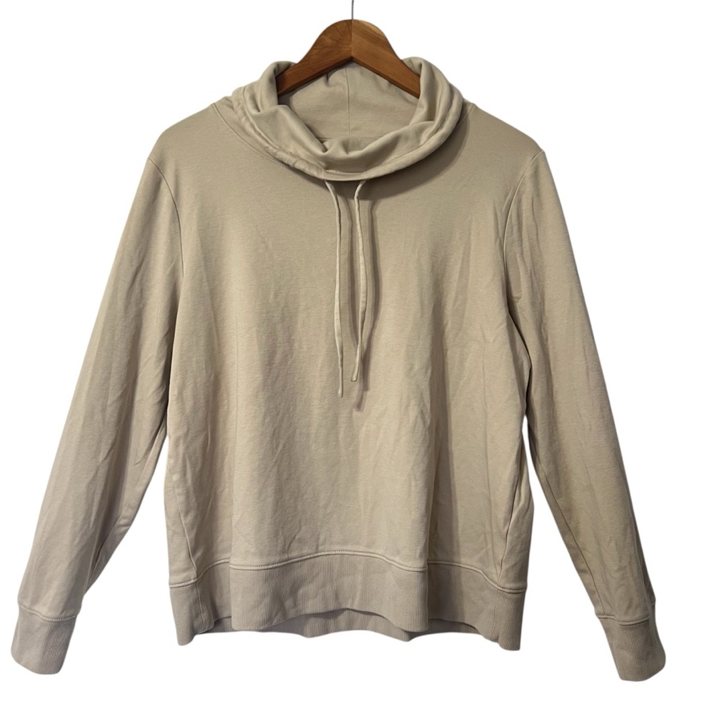 Haven Well Within Cream Cowl Drawstring Funnel Neck Cotton Minimalist Shirt L